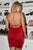 Plus Sleeveless Square Neck Open Back Criss-cross Straps Gathered Fitted Mini Dress