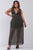 Plus Black & Gold V-neck Sleeveless Pleated Fabric Maxi Dress