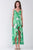 Satin Floral Print Sleeveless V-neck Self-tie Back Ruffle Trim Side Slit Detail Maxi Dress