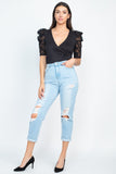 Lace-trim Puff Sleeves Bodysuit