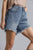High Rise Denim Shorts With Raw Hem