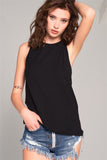 Sleeveless Crew Neck Cut-out Back Detail Longline Top
