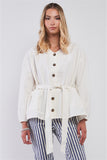 Off-white Balloon Sleeve Button-down Front Self-tie Belted Oversized Summer Jacket