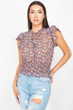 Floral Flutter Sleeves Smocked Top