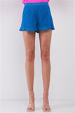 Blue Crochet High Waisted Ruffle Hem Shorts