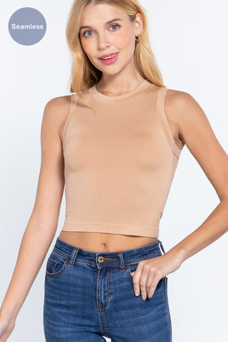 Round Neck Seamless Crop Tank Top