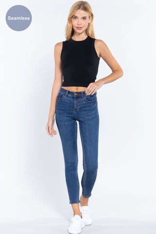 Round Neck Seamless Crop Tank Top