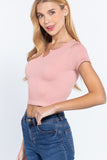 Short Slv Notched Rib Seamless Top