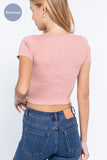 Short Slv Notched Rib Seamless Top