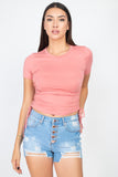 Ruched Sides Drawstring Crop Top