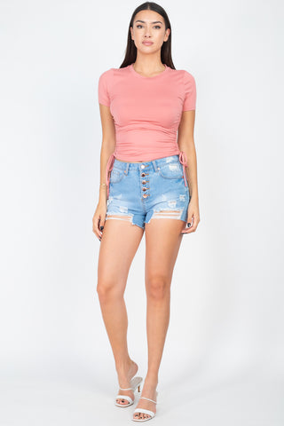 Ruched Sides Drawstring Crop Top