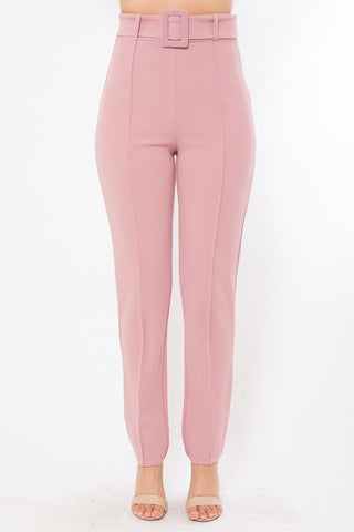Ankle Tapered Self-fabric Buckle Belt Pants