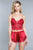2 Piece. Lace Detail Croptop, Adjustable Straps And Satin With Inseam Lace Shorts