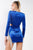 Royal Blue Velvet Side Slits With Rhinestone Trim V-neck Long Sleeve Cut-out Mini Dress