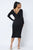 Long Sleeve Midi Dress With Low V Neck Front And Back With Ruching On Sides And Chest