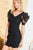 V Neck Contrast Flower Lace Bubble Sleeve Midi Bodycon Dress