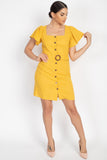 Button-front Butterfly Sleeve Dress