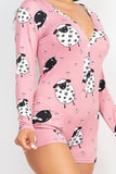 Sheep Print V-neck Button Romper