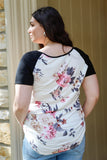 Plus Floral Print & Ribbed Black Colorblock Top