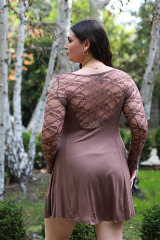 Plus Lace Detail Long Sleeve Mini Dress