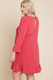 Plus Size Two Tone Ruched Shoulder Lovely Knee Dress