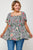 Plus Size Floral Check Printed Rayon Challis Square Neck Fashion Top