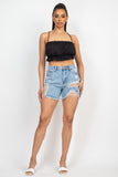 Ripped Five-pocket Mini Denim Shorts