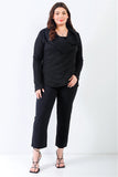 Plus Black Lurex Draped Collar Side Zip Up Lightweight Jacket