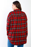 Plus Black & Red Plaid Collared Button Up Shirt Top