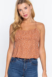 Ruched Open Back Print Cami Woven Top