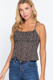 Ruched Open Back Print Cami Woven Top