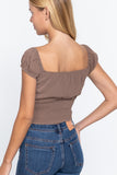 Short Sleeve Front Tie Ruched Detail Woven Top