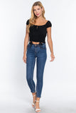 Short Sleeve Front Tie Ruched Detail Woven Top