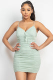 Shirred Bodycon Ruffled Trim Dress