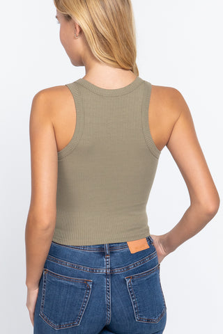 Halter Neck Rib Crop Tank Top