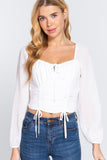 Long Sleeve Front Tied Ruched Detail Woven Top