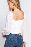 Long Sleeve Front Tied Ruched Detail Woven Top