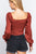 Long Sleeve Sweetheart Neck Front Ribbon Tie Detail Woven Top