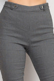 Skinny Button Tab Plaid Pants