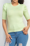 Round Neck Puff Ruched Sleeve Top