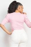 Round Neck Puff Ruched Sleeve Top
