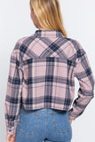 Long Slv Plaid Jacquard Crop Shirt