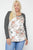 Floral Top Featuring Raglan Style Striped Sleeves And A Round Neck