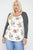 Floral Top Featuring Raglan Style Striped Sleeves And A Round Neck