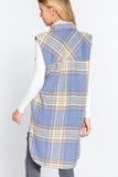 Notched Collar Brushed Plaid Vest