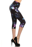 Galaxy Silhouette Floral Printed, High Waisted Capri Leggings In A Fitted Style, With An Elastic Waistband