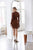Knit Ribbed Button Up Detail Collared Long Sleeve Midi Dress