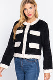 Long Sleeve Pocket Detail Faux Fur Jacket