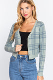 Long Sleeve V-neck Fitted Button Down Plaid Sweater Cardigan