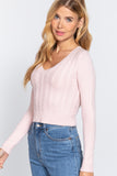 Long Sleeve V-neck Cable Sweater